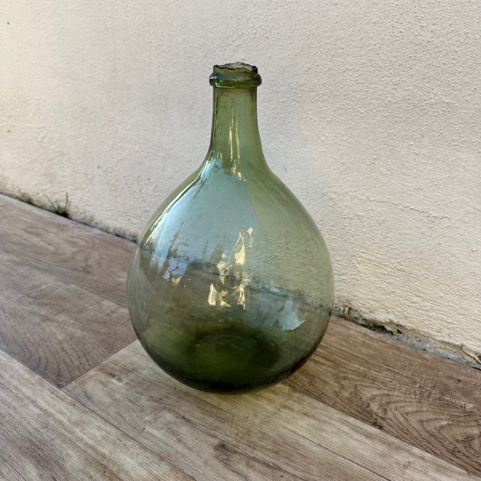 Antique French Glass Demijohn Green Dame Jeanne Bottle 10" 2509246 Fleamarketfrance