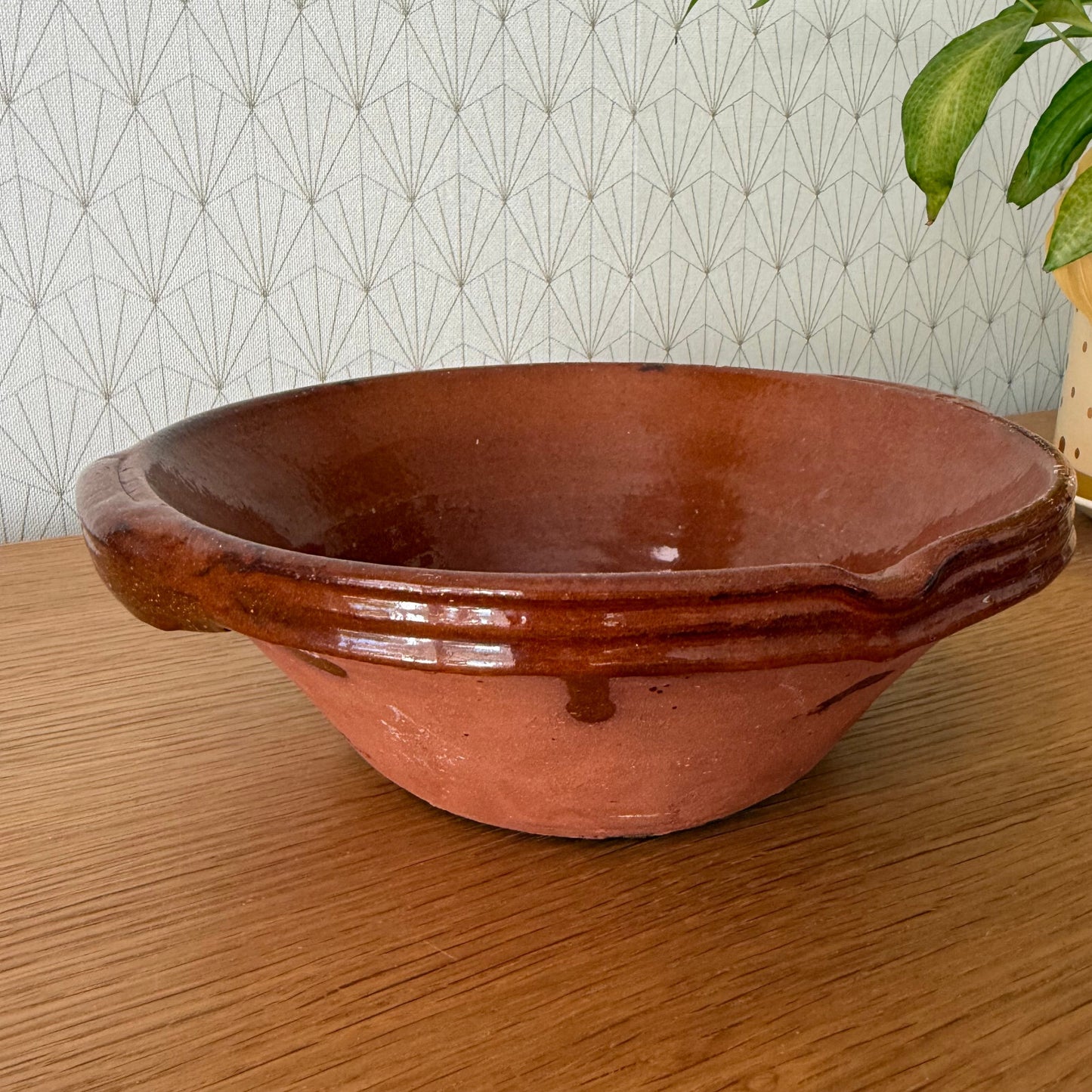 VINTAGE FRENCH GLAZED TERRACOTTA SALAD MIXING BOWL TERRINE TIAN  04062512