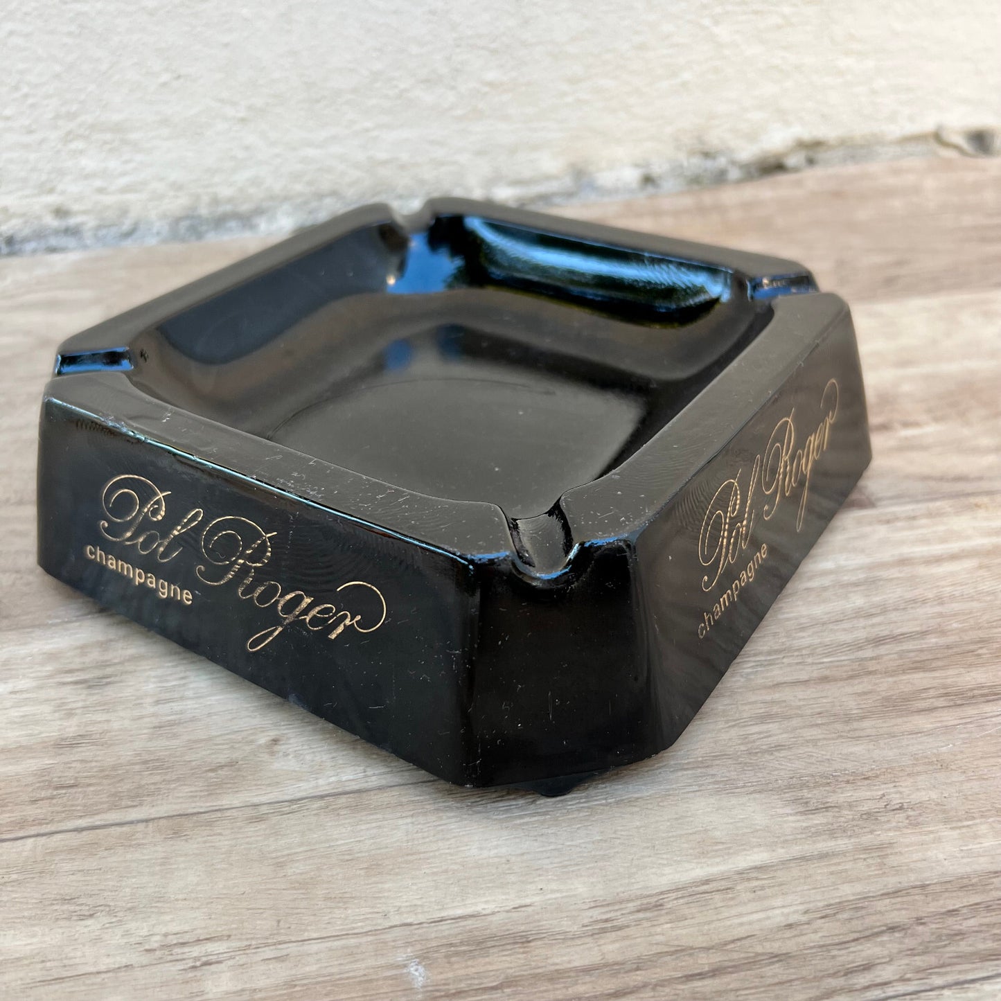Vintage French Pol Roger Champagne Ashtray Black Glass Collectible 0610222 Pol Roger
