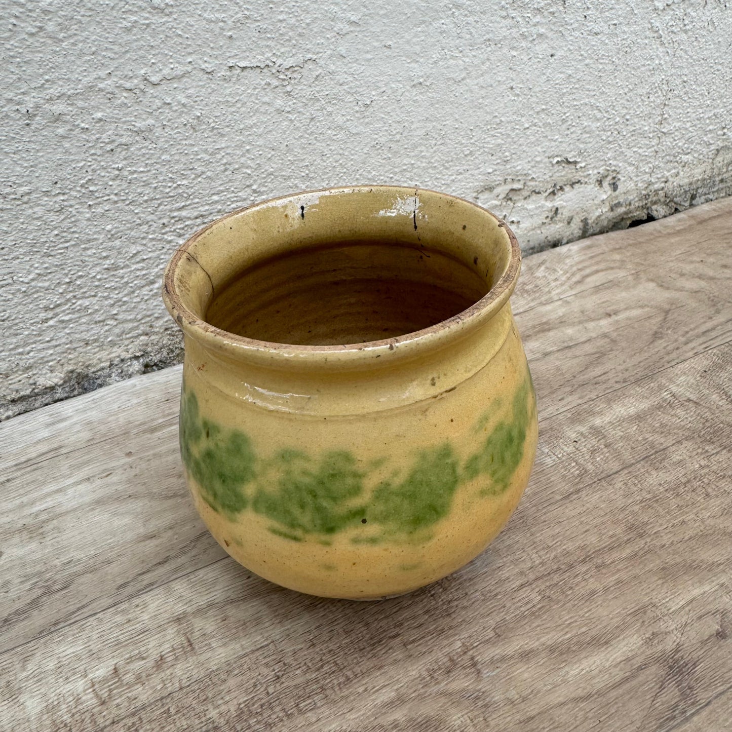 Antique French Confit Pot Yellow Green Glazed Stoneware Jar 1909242 Unmarked