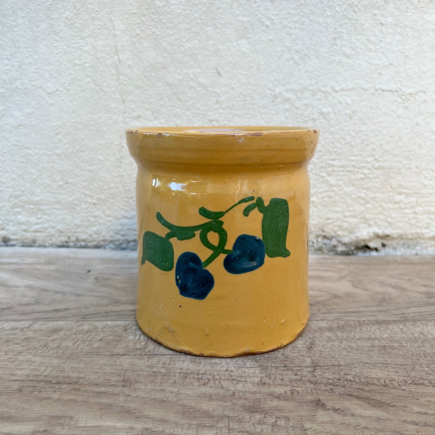 Antique French Confit Pot Yellow Terracotta Savoie Fruit Motif 2905249 Unmarked