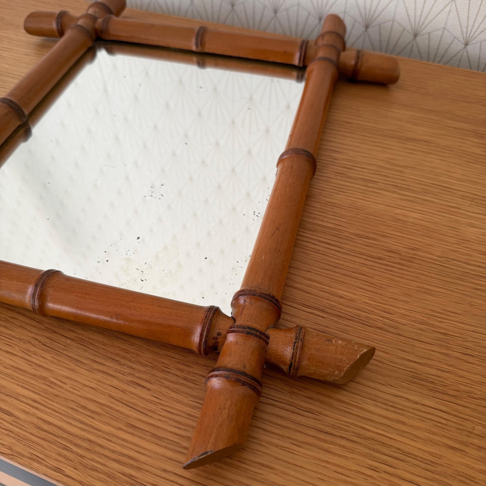 Vintage French wood faux bamboo WALL-HANGING MIRROR 0202268 Fleamarketfrance