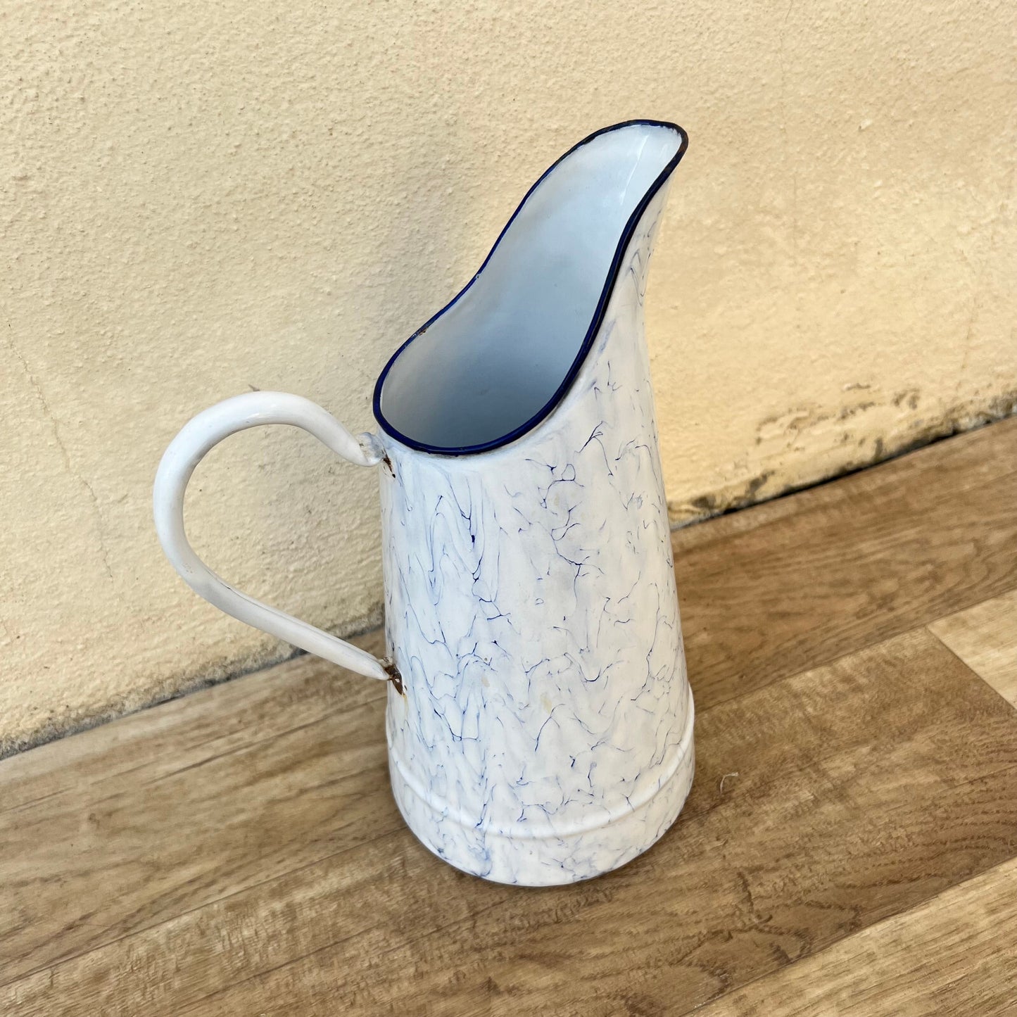 French Enamel Pitcher Blue White Marbled Vintage Water Jug 2809227 Unbranded