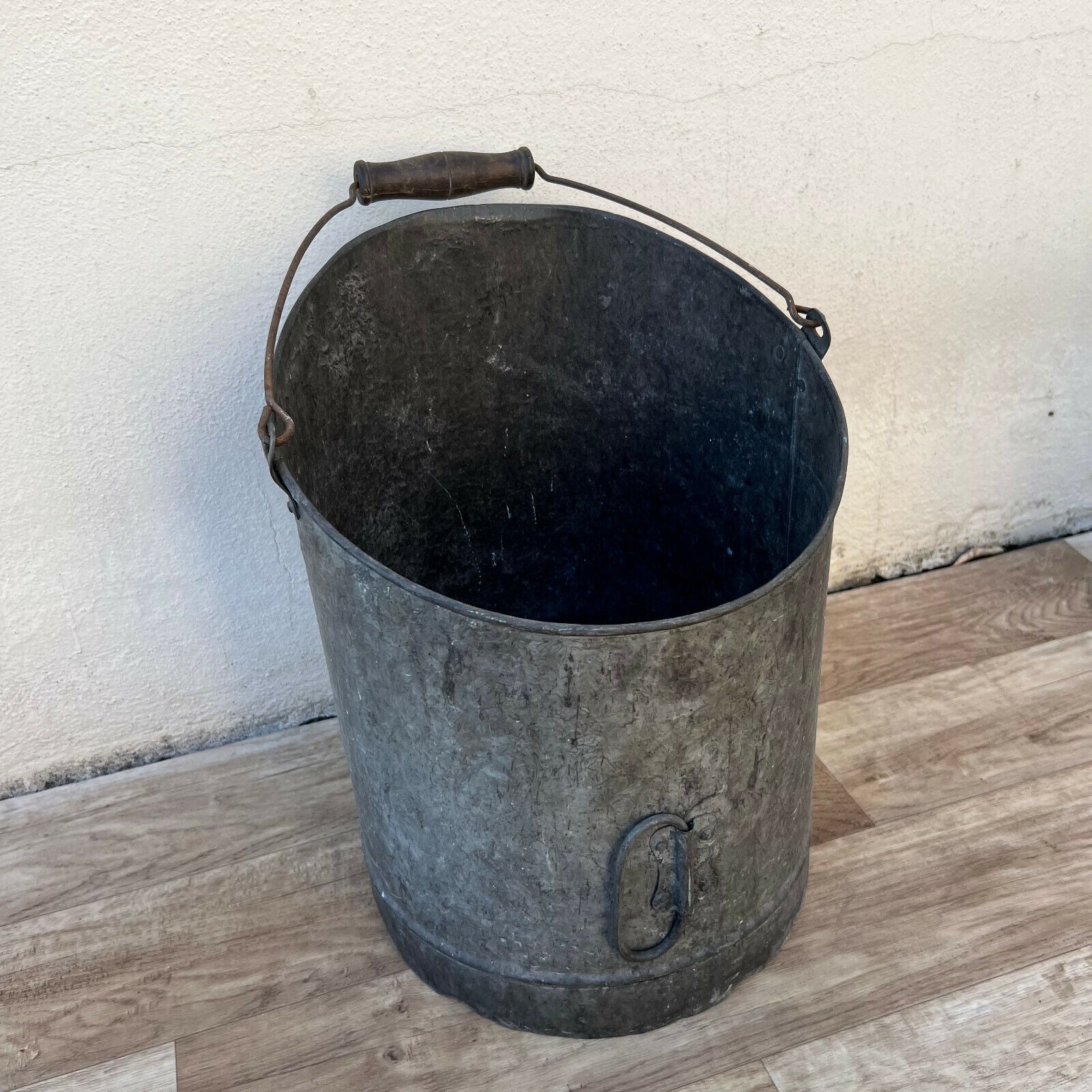 Vintage French Zinc Galvanized Charcoal Bucket Scuttle Handle 04032228 - Fleamarketfrance