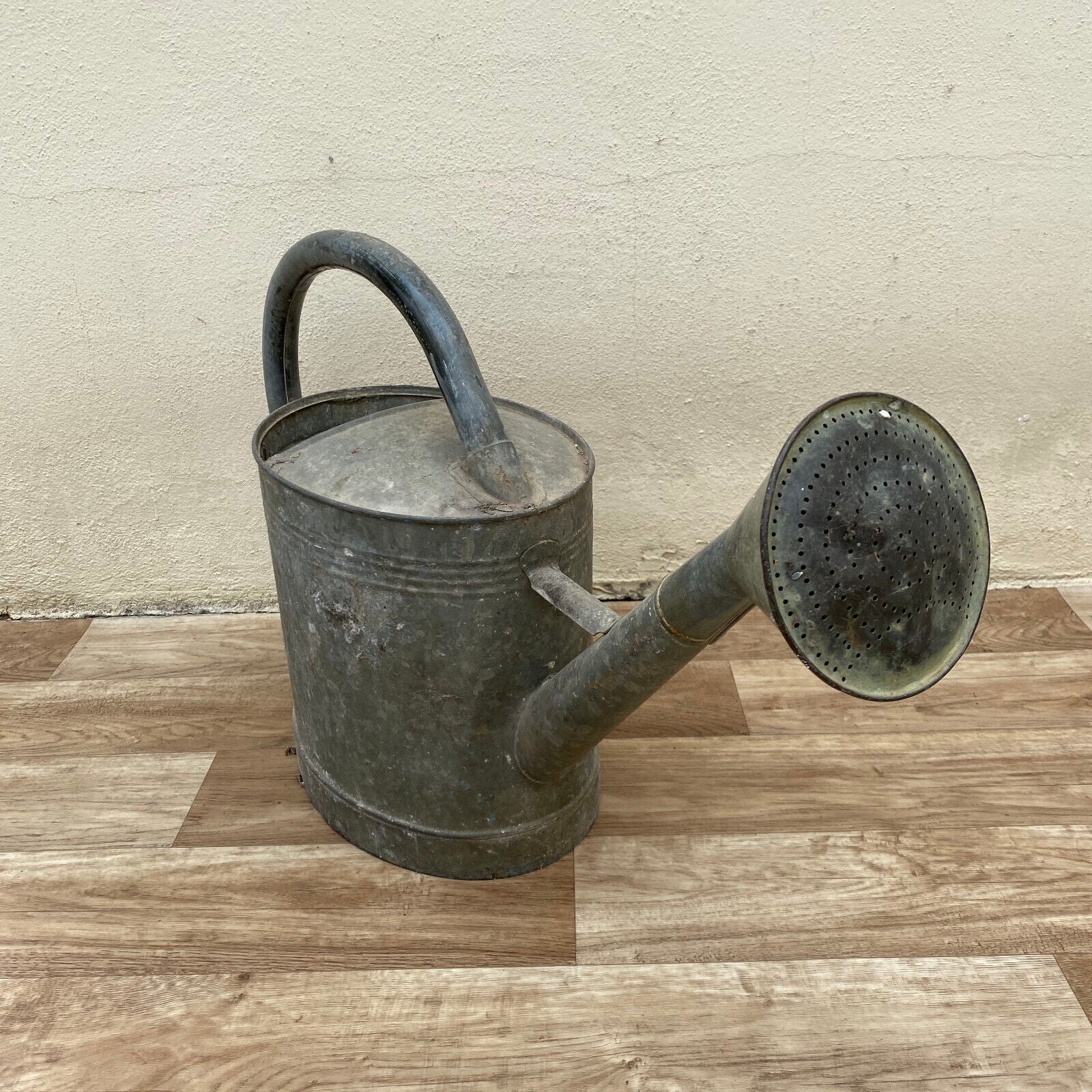 Vintage French Galvanized Zinc Metal Watering Can w/ a Large Loop Handle 0502251 - Fleamarketfrance