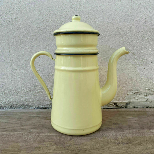 Vintage French Enamelware Enameled yellow Enamel Coffee Pot 0511214 - Fleamarketfrance