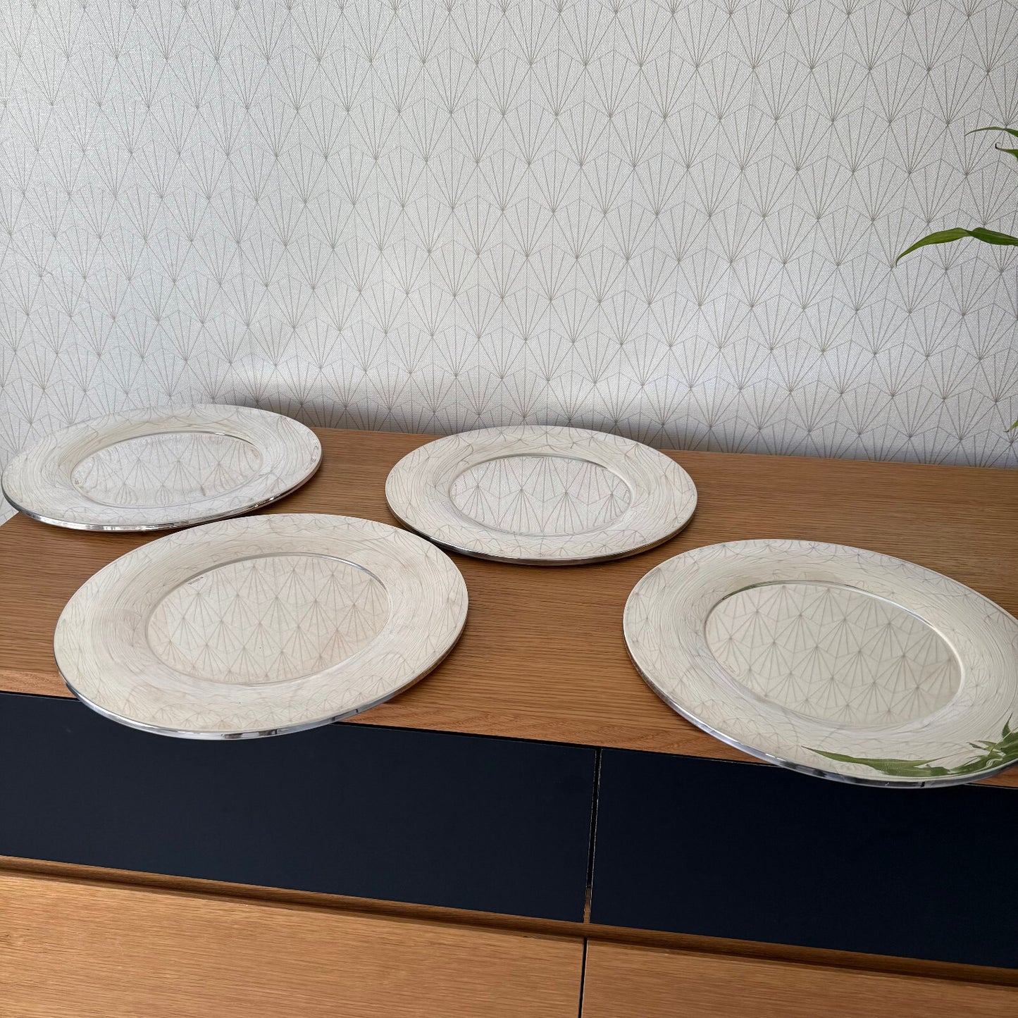 French Silverplate Art Deco Serving Plates Orfevrerie France Set 4 0304251 Orfevrerie de France