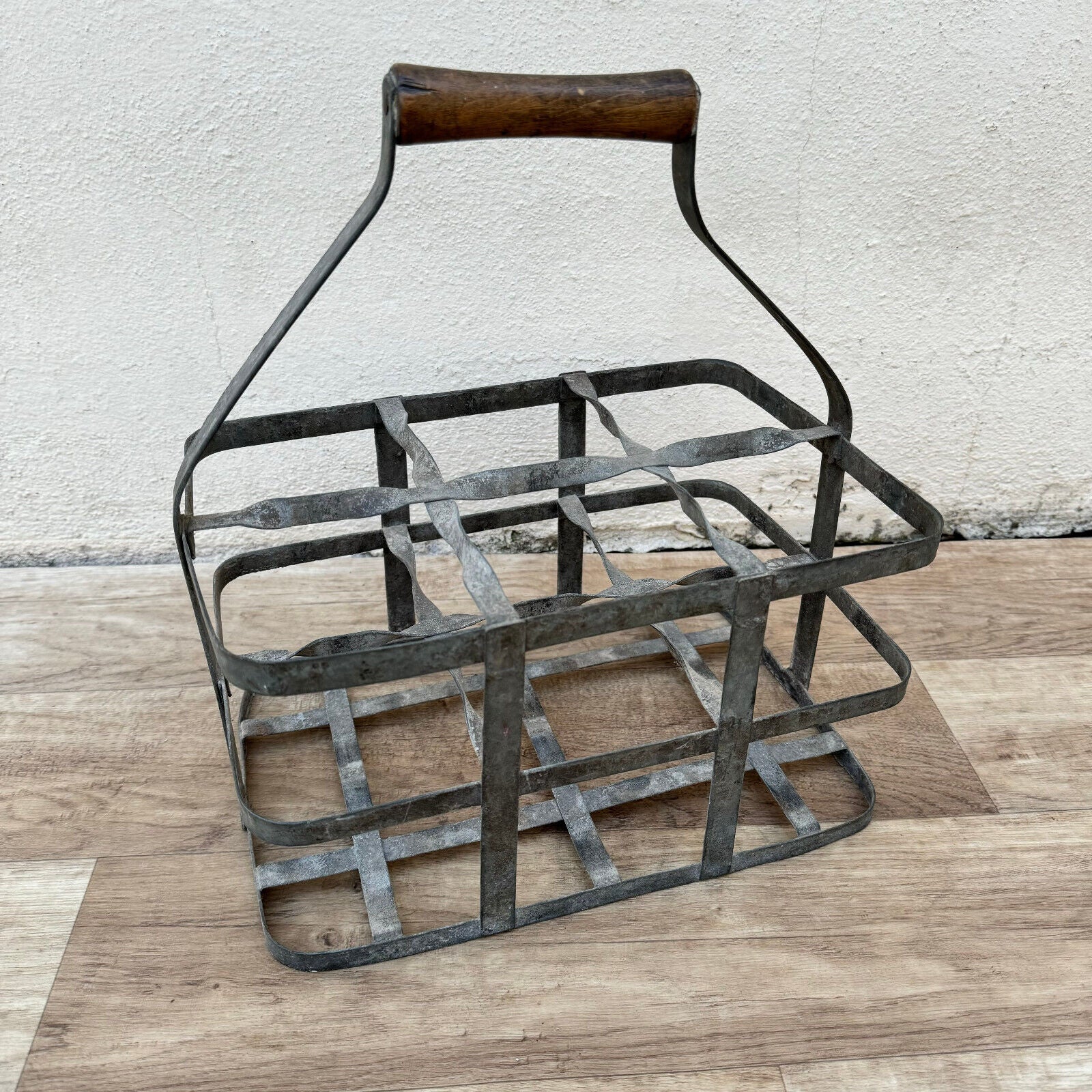 ANTIQUE VINTAGE FRENCH Zinc Metalware 6 Bottle Wine Carrier Basket 26042411 - Fleamarketfrance