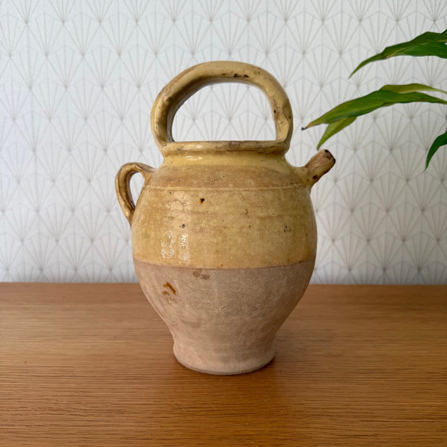 Antique French Yellow Glazed Terra-cotta Gargoulette Water Jug Confit 3008255