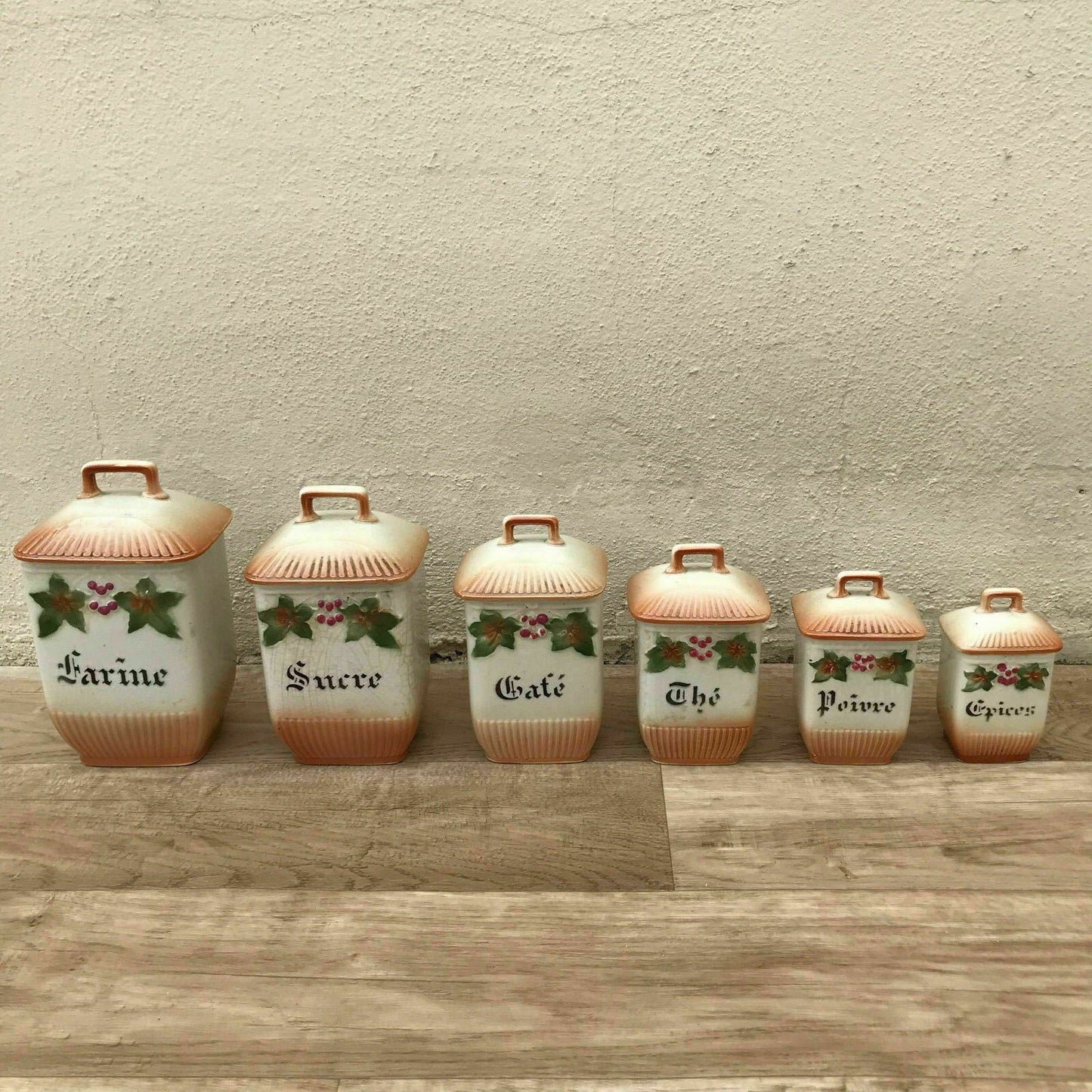 Bistro Francais Canister Set 6 French Ceramic France Vintage 1900s 09041810 - Fleamarketfrance