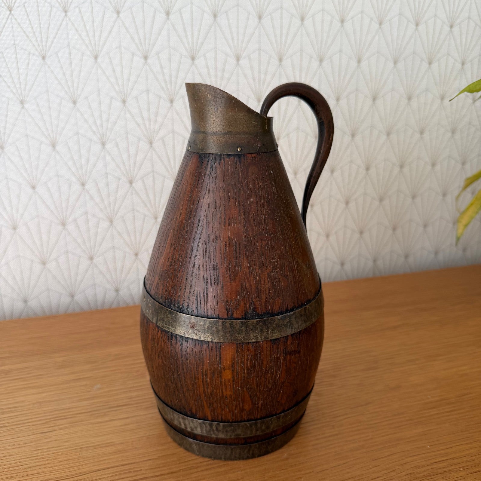 Antique French Wooden Wine Pitcher Metal Banded Staved Construction 0405262 Fleamarketfrance