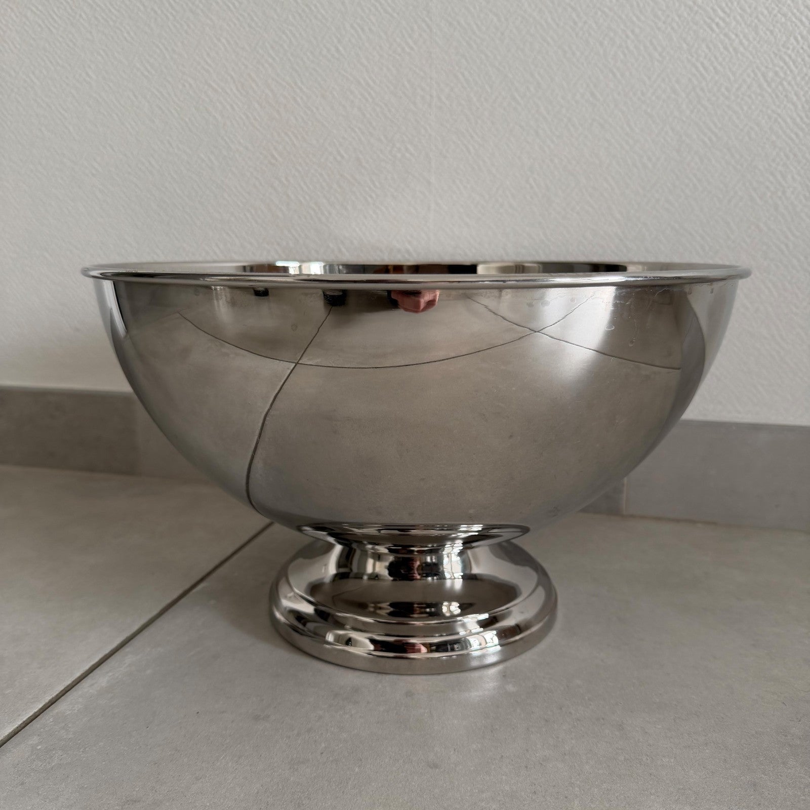 French Champagne Ice Bucket Stainless Steel Vintage Pedestal Bowl 0101261 Unbranded