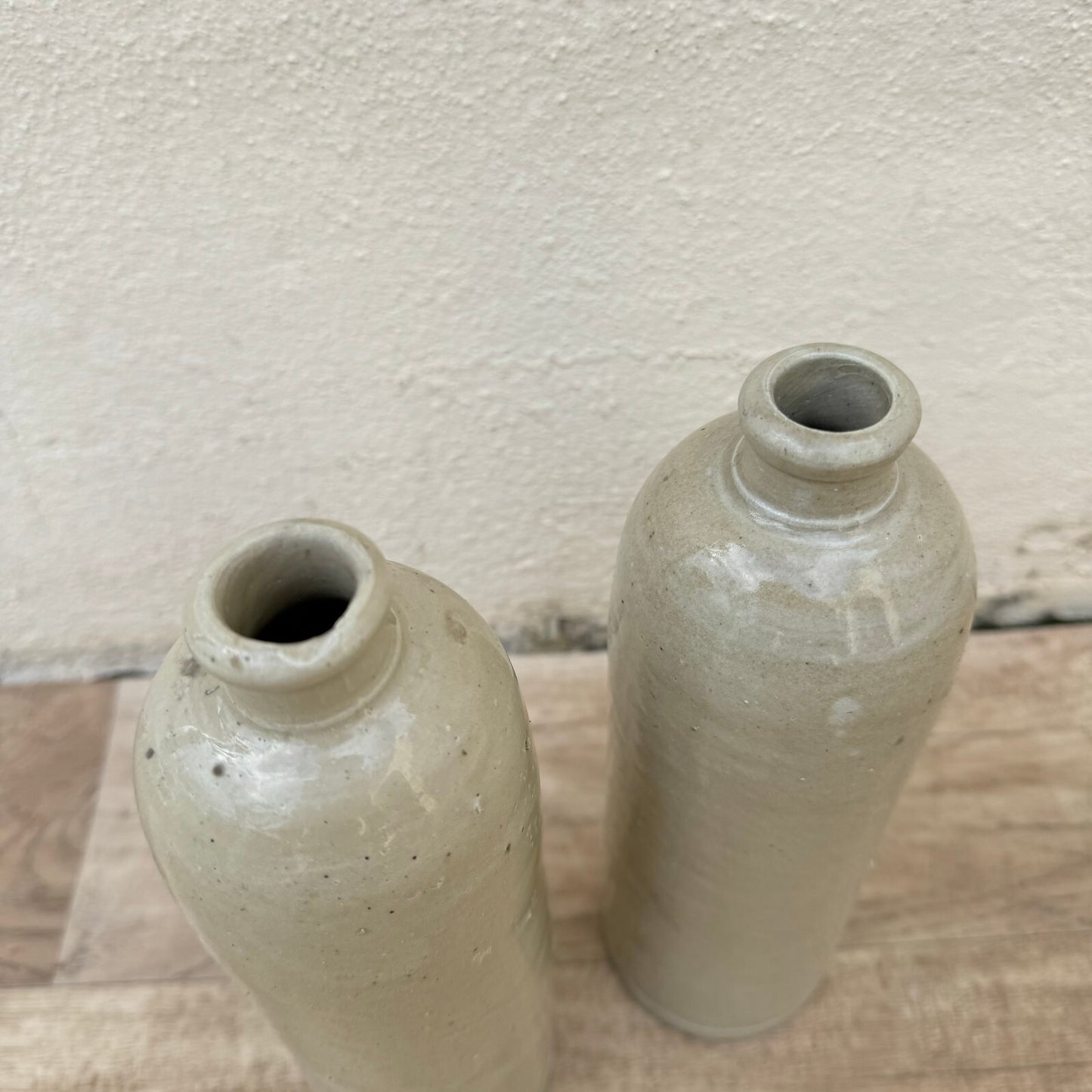 French Stoneware Bottles Vintage Ceramic Wine Storage Pair 29042411 Unmarked