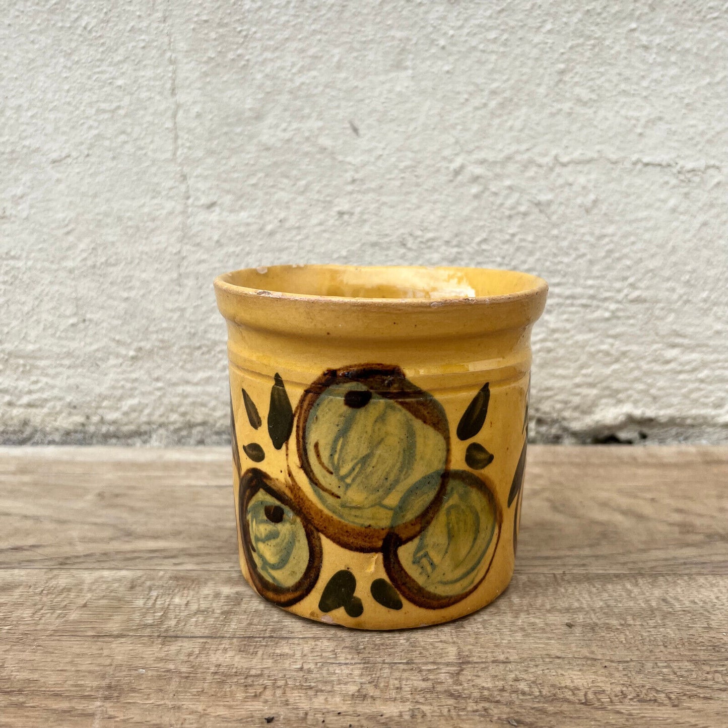 HANDMADE GLAZED YELLOW ANTIQUE FRENCH CONFIT JAM POT TERRACOTTA 0210228 - Fleamarketfrance