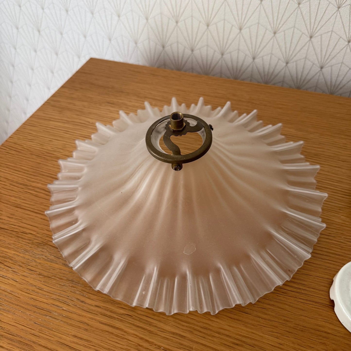 Vintage French Pendant Light Shade Opaline Art Deco Porcelain 2608253