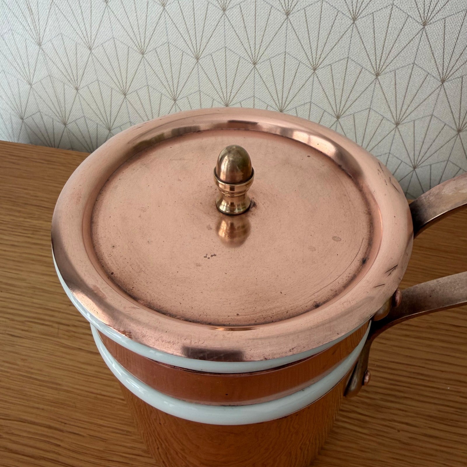 Vintage French Copper Bain Marie Porcelain Insert Professional Cookware 1908263 Fleamarketfrance