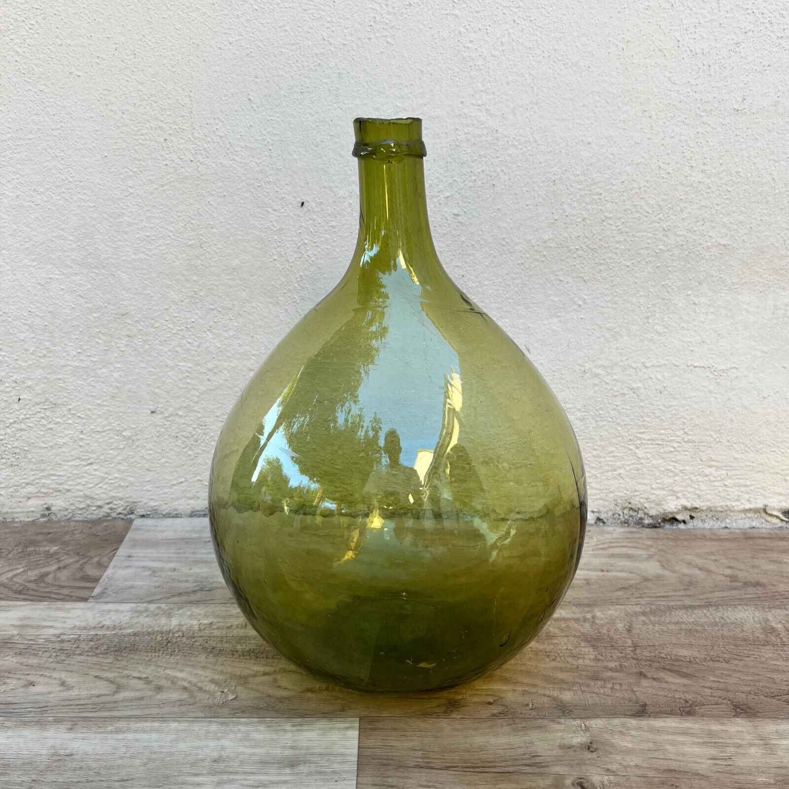 Old French Green Dame Jeanne Demi John Carboy Bottle bonbonne BLOWN 13" 29052412 - Fleamarketfrance