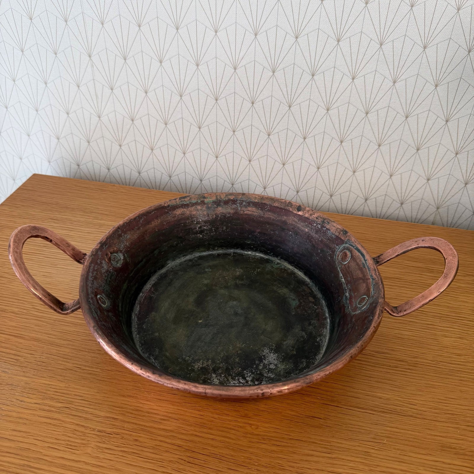 French Copper Pan Antique Kitchen Cookware Two Handles Patina 0505264 Unbranded