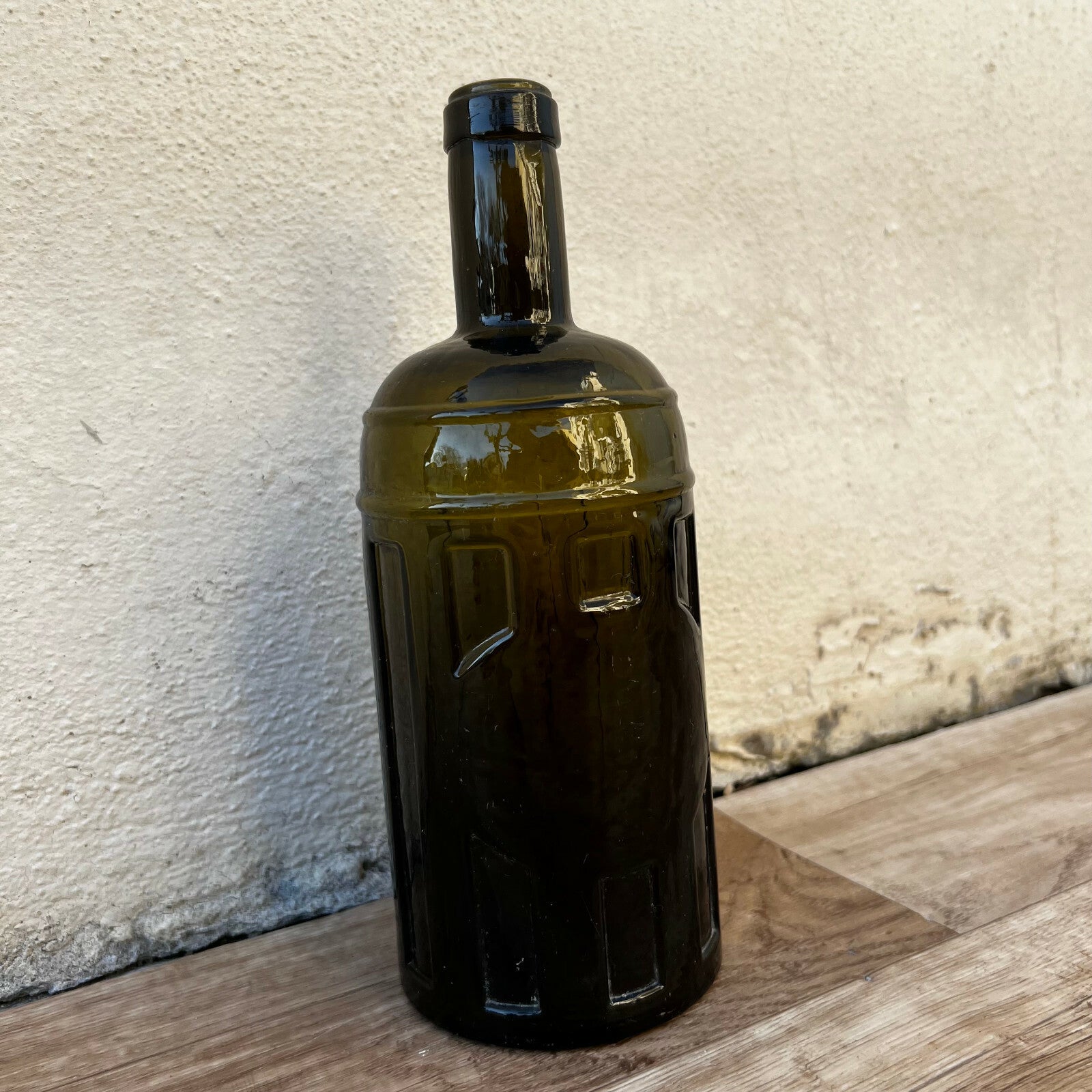 Antique French Glass Bottle Green Paneled Victorian Wine Pastis c1880 10022215 Fleamarketfrance