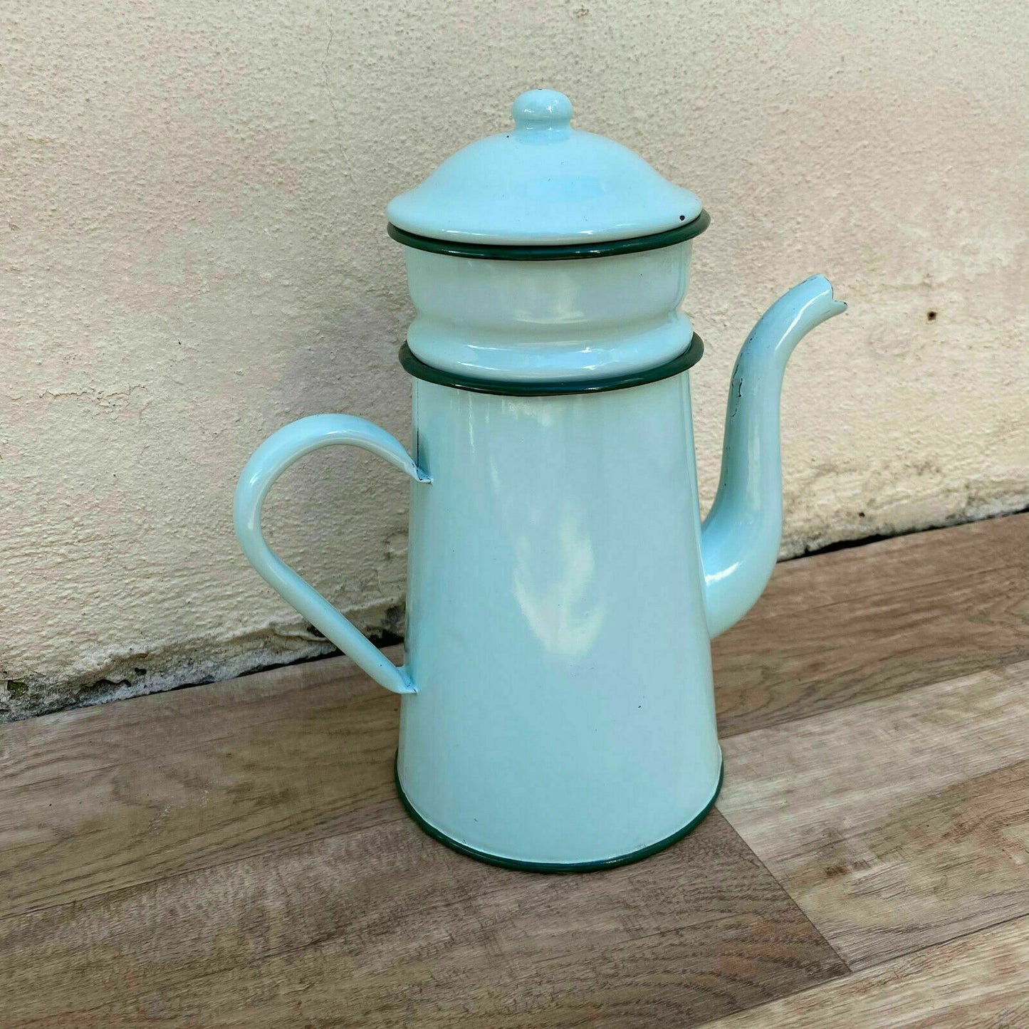 Vintage French Enamelware enameled blue Enamel Coffee Pot with tag JAPY 2808213 - Fleamarketfrance