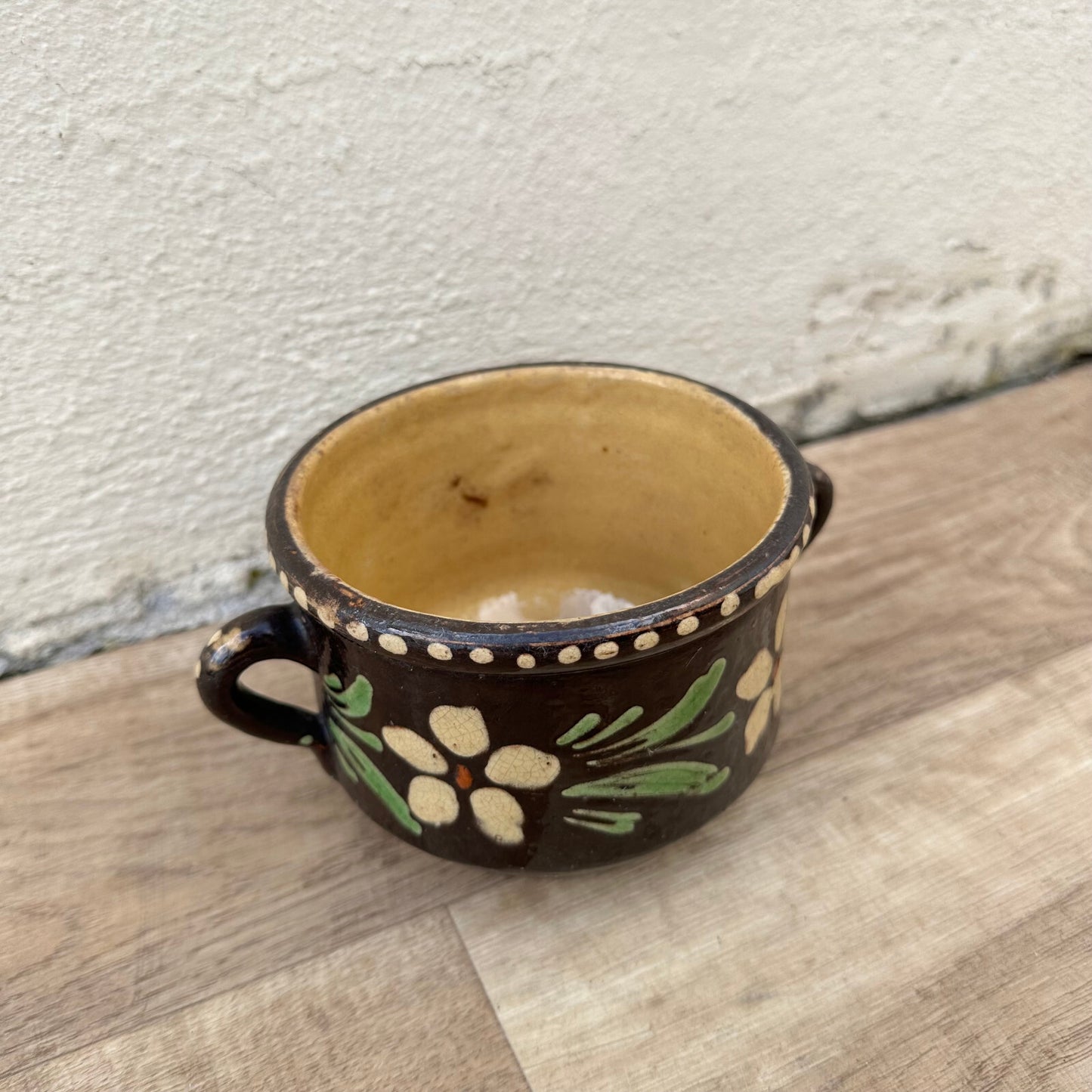 French Confit Pot Vintage Folk Art Hand Painted Stoneware Pottery 12092412 Made in France