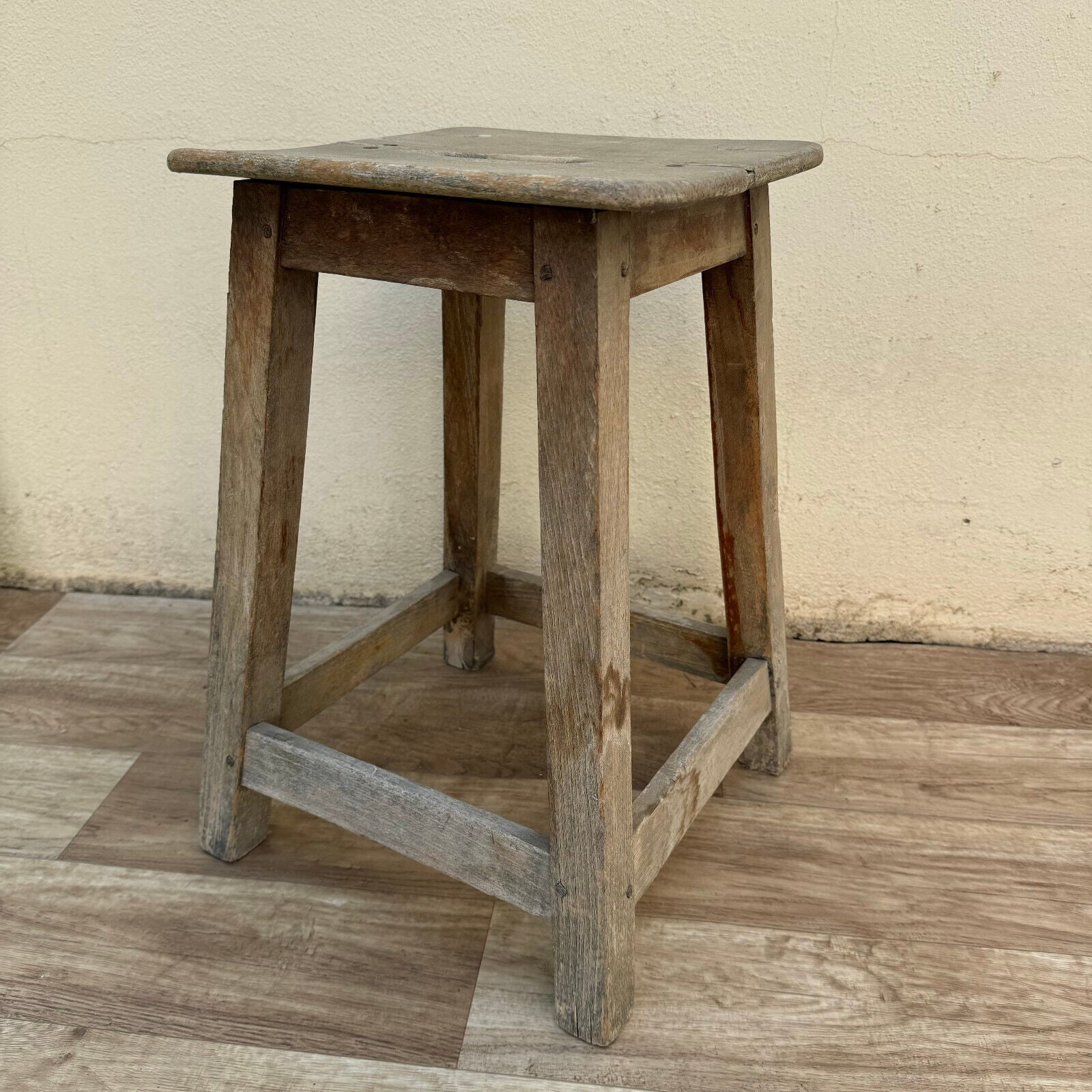 Vintage French Industrial Wooden Stool 1940 1950 2706243 - Fleamarketfrance