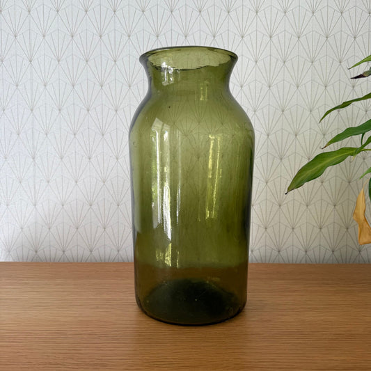 Antique French Hand Blown Green Glass Pickling Truffle Bocal Jar 12 1/4"08092511