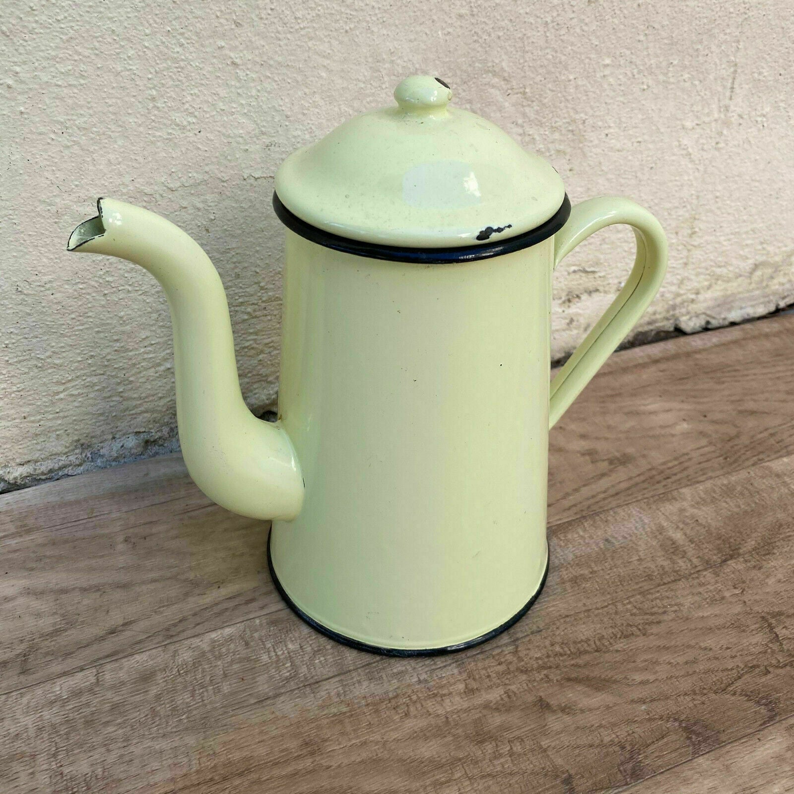 French Enamel Coffee Pot Vintage Yellow Green Enamelware Cafetiere 2808211 Fleamarketfrance