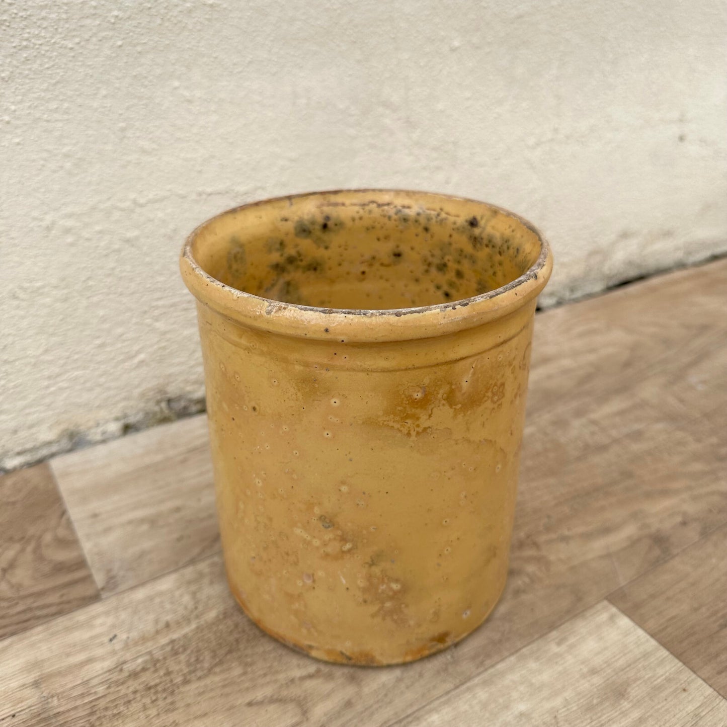 Vintage French Jam Pot Yellow Glazed Terracotta Antique Crock 1105234 Unmarked
