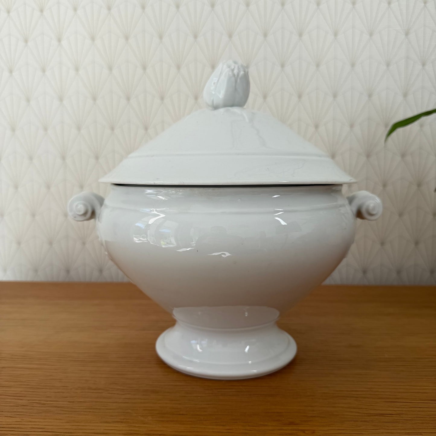 French Tureen Earthware White Fruits Bowl Terre De Fer 0111254
