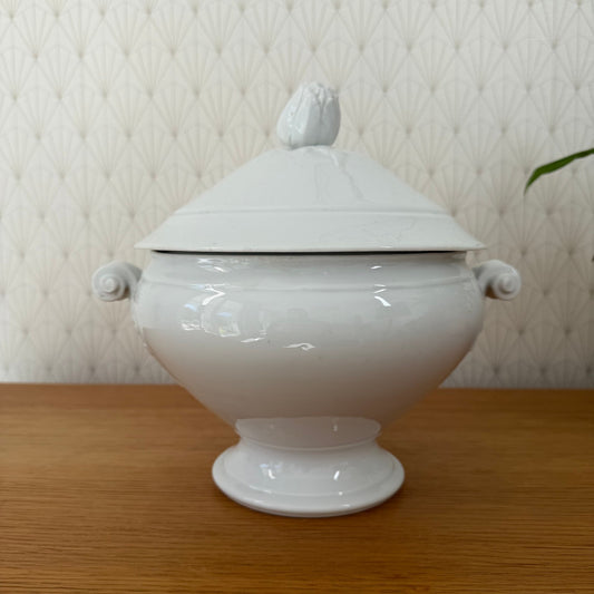 French Tureen Earthware White Fruits Bowl Terre De Fer 0111254