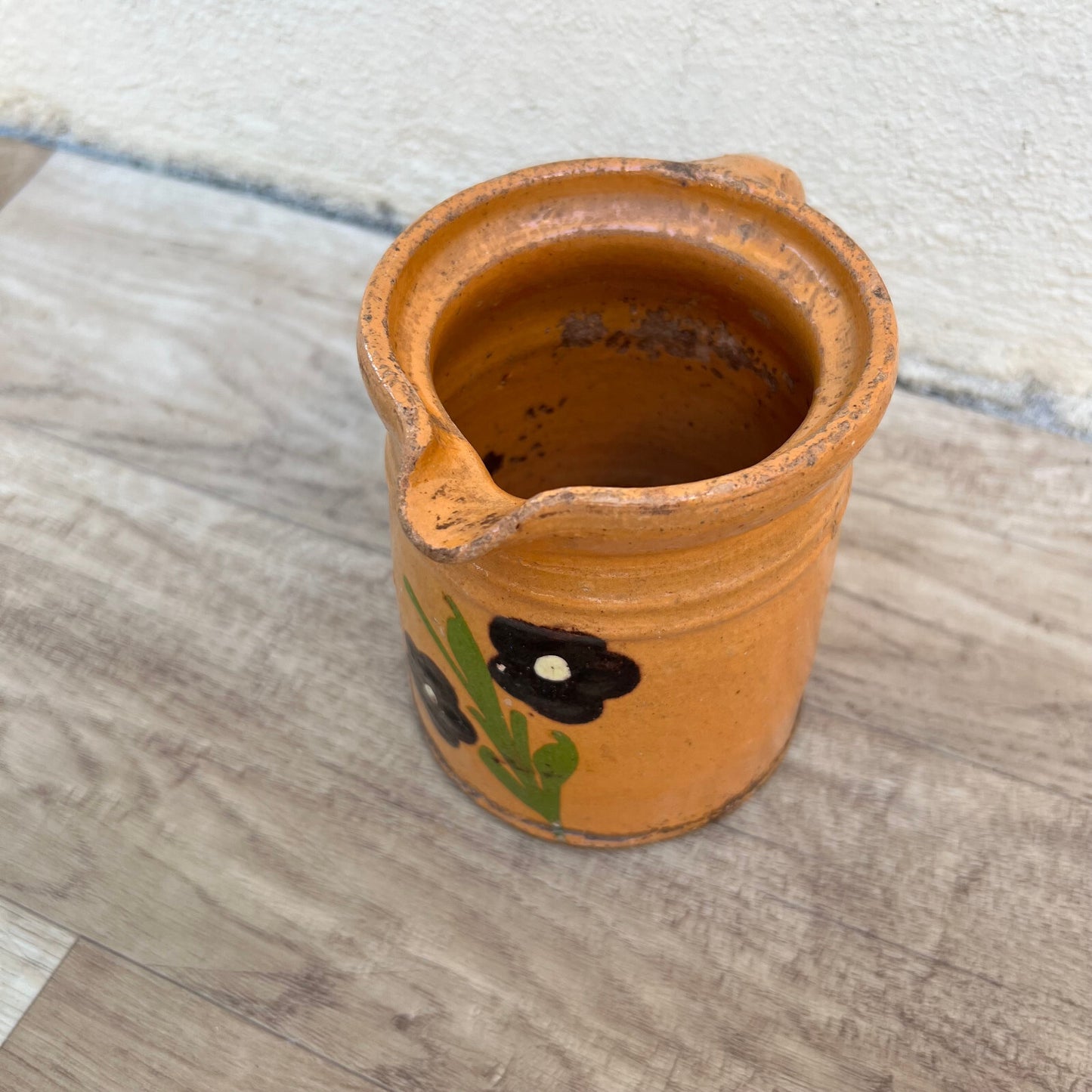 French Pottery Milk Jug Handmade Antique Savoie Terracotta Floral 2905248 Unmarked