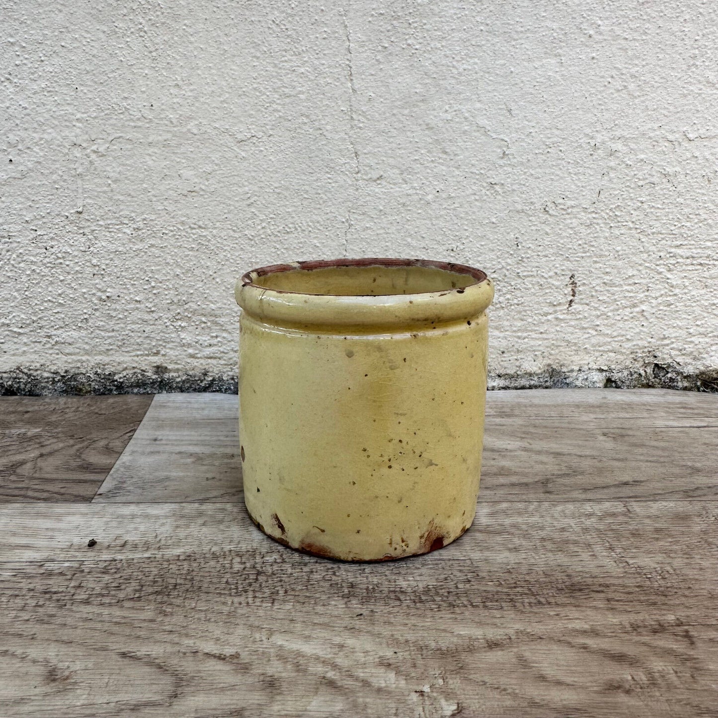 HANDMADE GLAZED YELLOW ANTIQUE FRENCH CONFIT JAM POT TERRACOTTA 0703252 - Fleamarketfrance