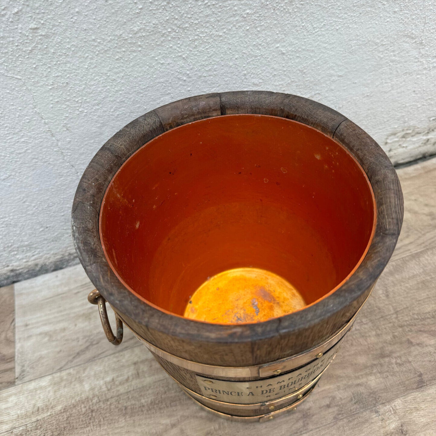 Vintage French Champagne Ice Bucket Cooler Made France WOOD BRASS 1012249 - Fleamarketfrance