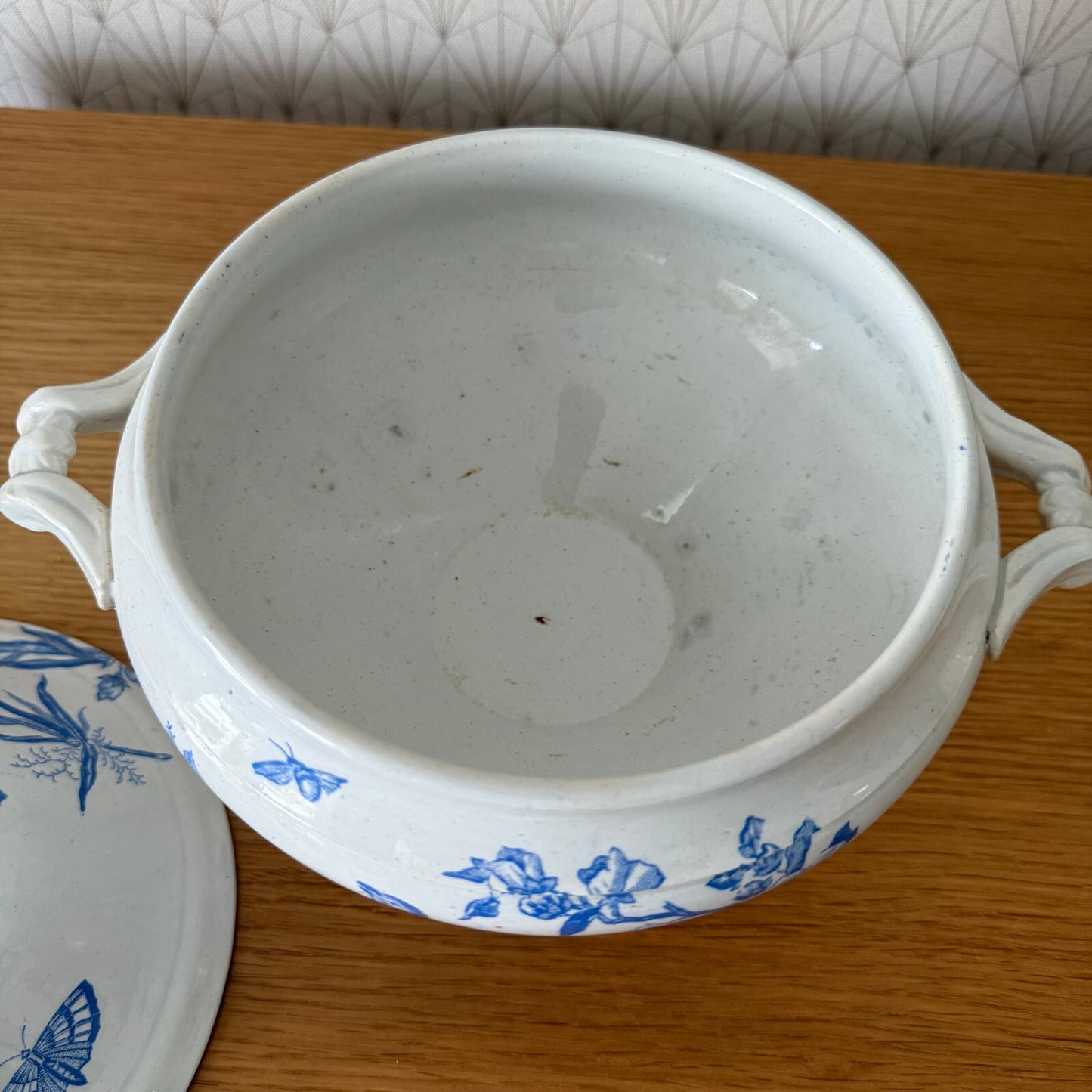 French Vintage Tureen  St Amand Earthenware Flowers Fruits Blue Bowl 1804251