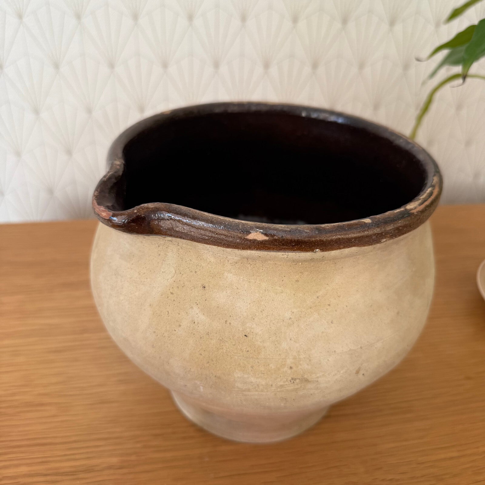 Antique French Stoneware Pitcher Brown Glazed Country Pottery Jug 6.5" 09022514 Unmarked