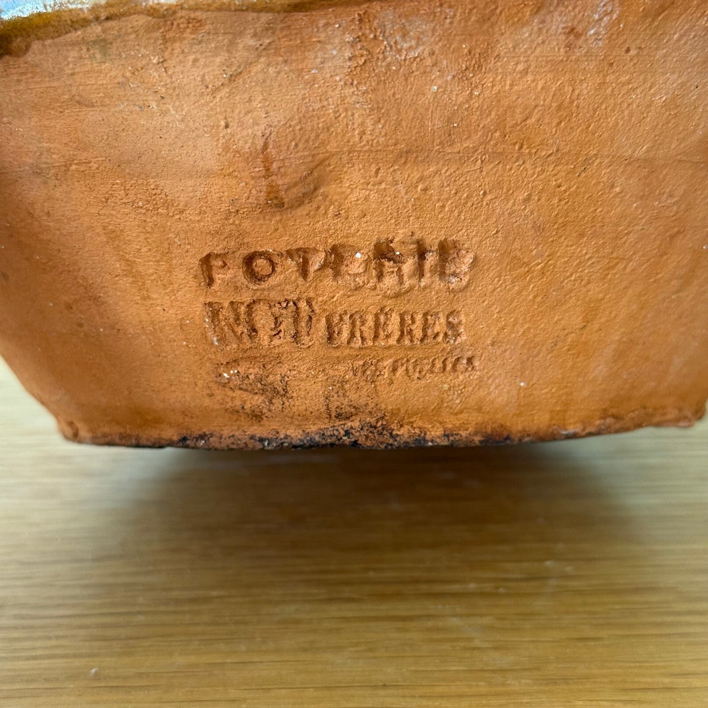 VINTAGE FRENCH GLAZED TERRACOTTA SALAD MIXING BOWL TIAN  NOT FRERES 04062515