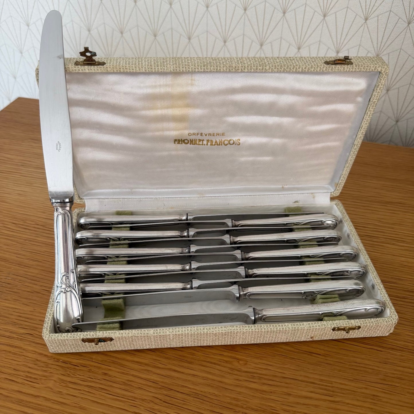 12 Vintage French Frionnet François silver plated knives 0910254