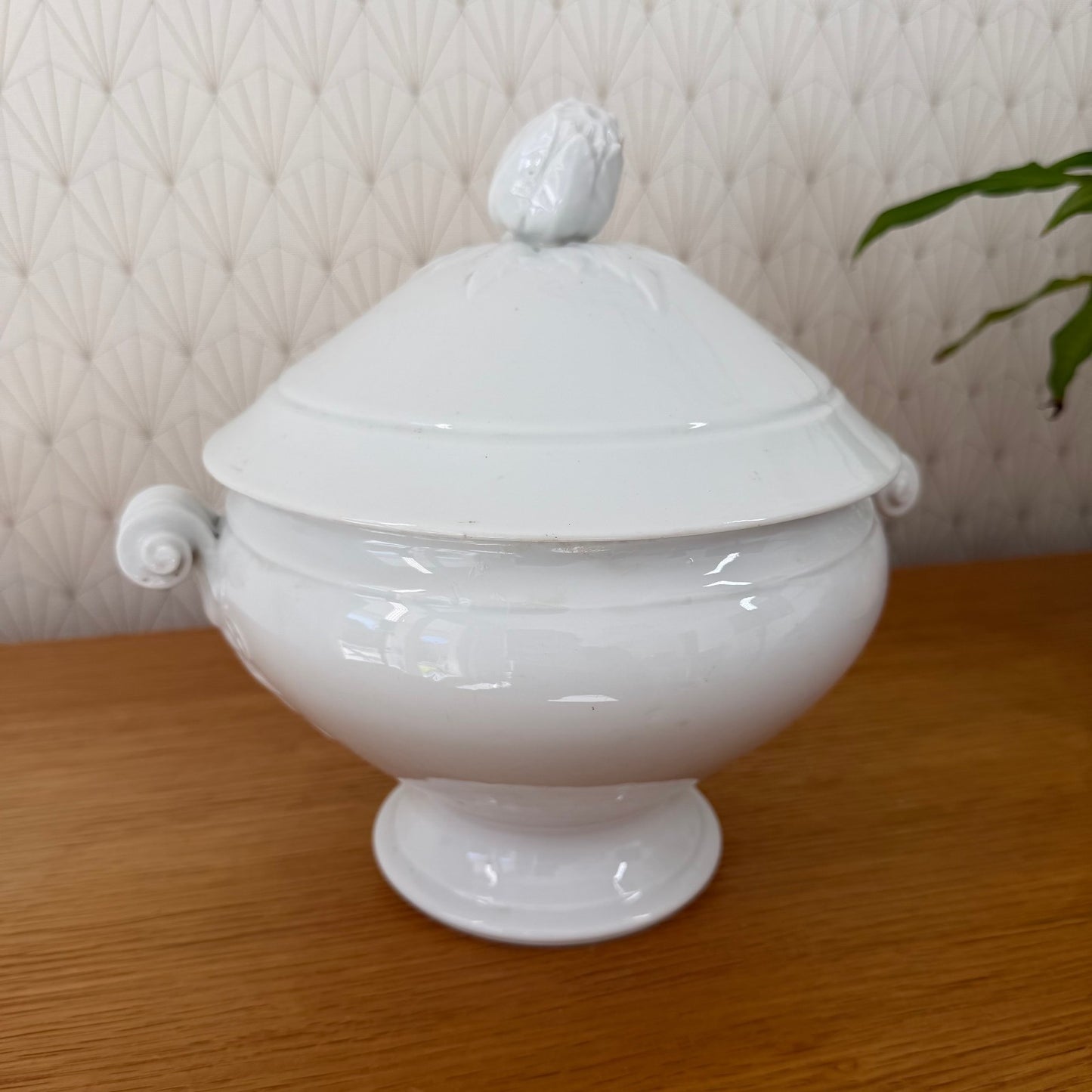 French Tureen Earthware White Fruits Bowl Terre De Fer 0111254