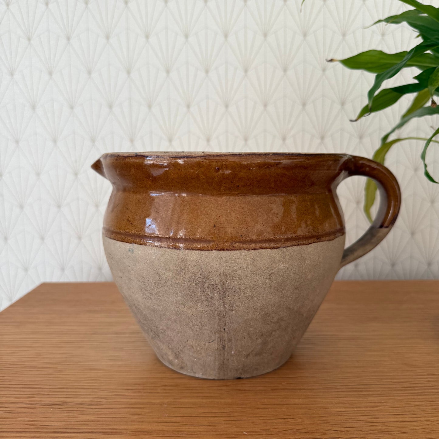 French Stoneware Pitcher Vintage Brown Pottery Jug 5 3/4" 09022515 Unmarked