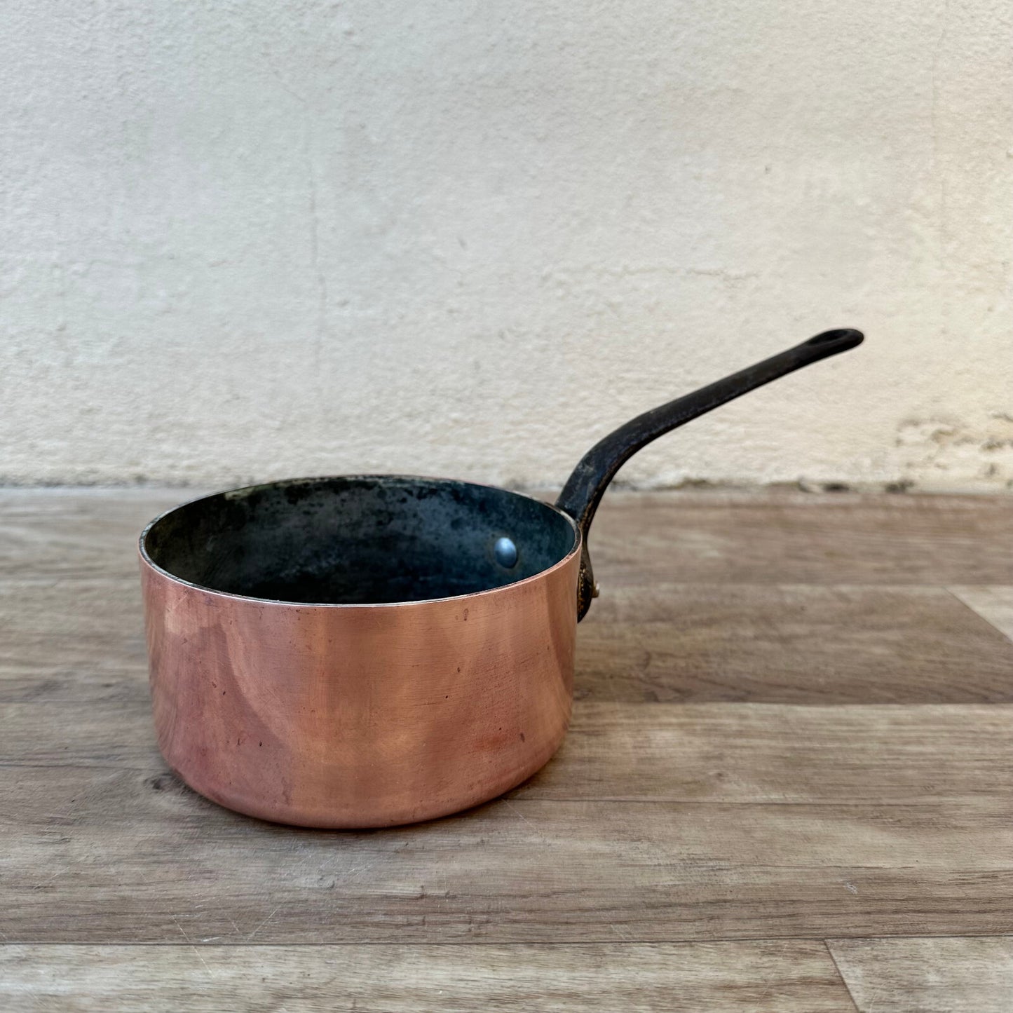 French Copper Saucepan 14cm Tin Lined Cast Iron Handle Vintage 0703237 Unbranded