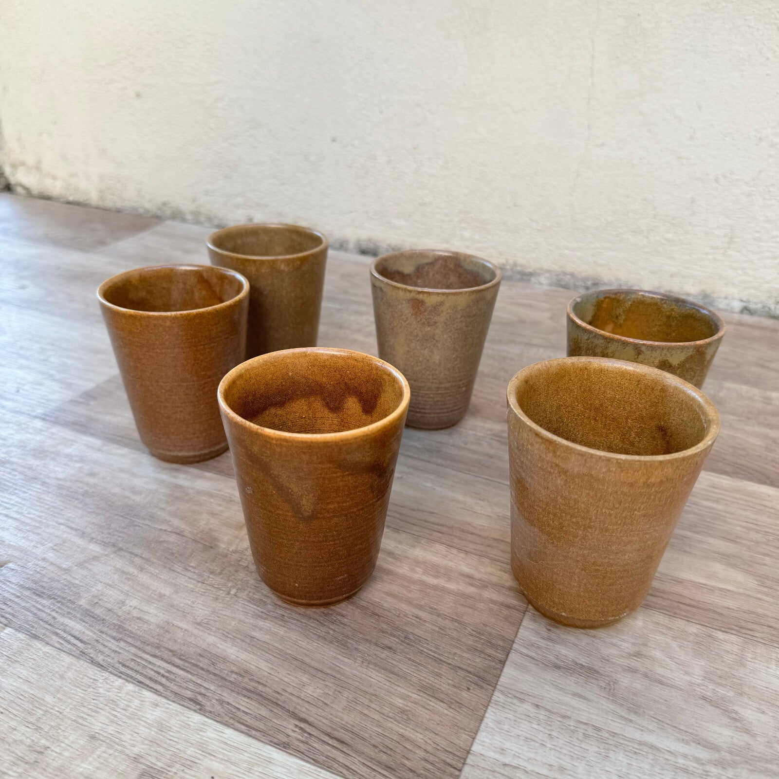 Set 6 French Digoin Stoneware Cups Vintage Grespots Tumblers 1201253 Digoin