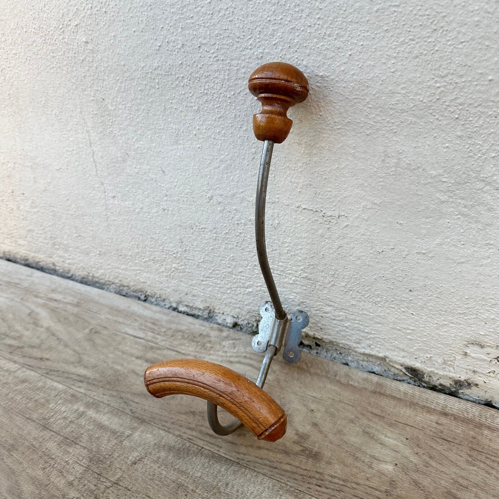 Antique French Coat Hook Hat Hanger metal wood 0509245 - Fleamarketfrance