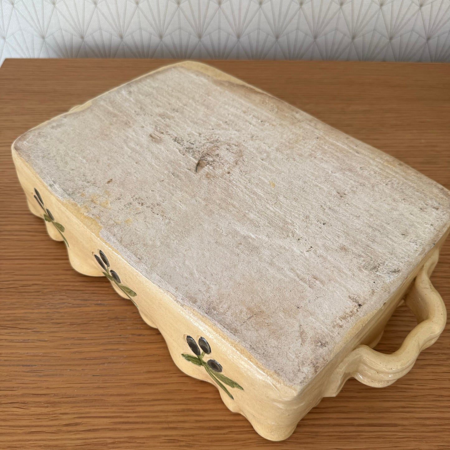 French Pottery Gratin Dish Yellow Olive Pattern Vintage Bakeware 0911246 Unbranded