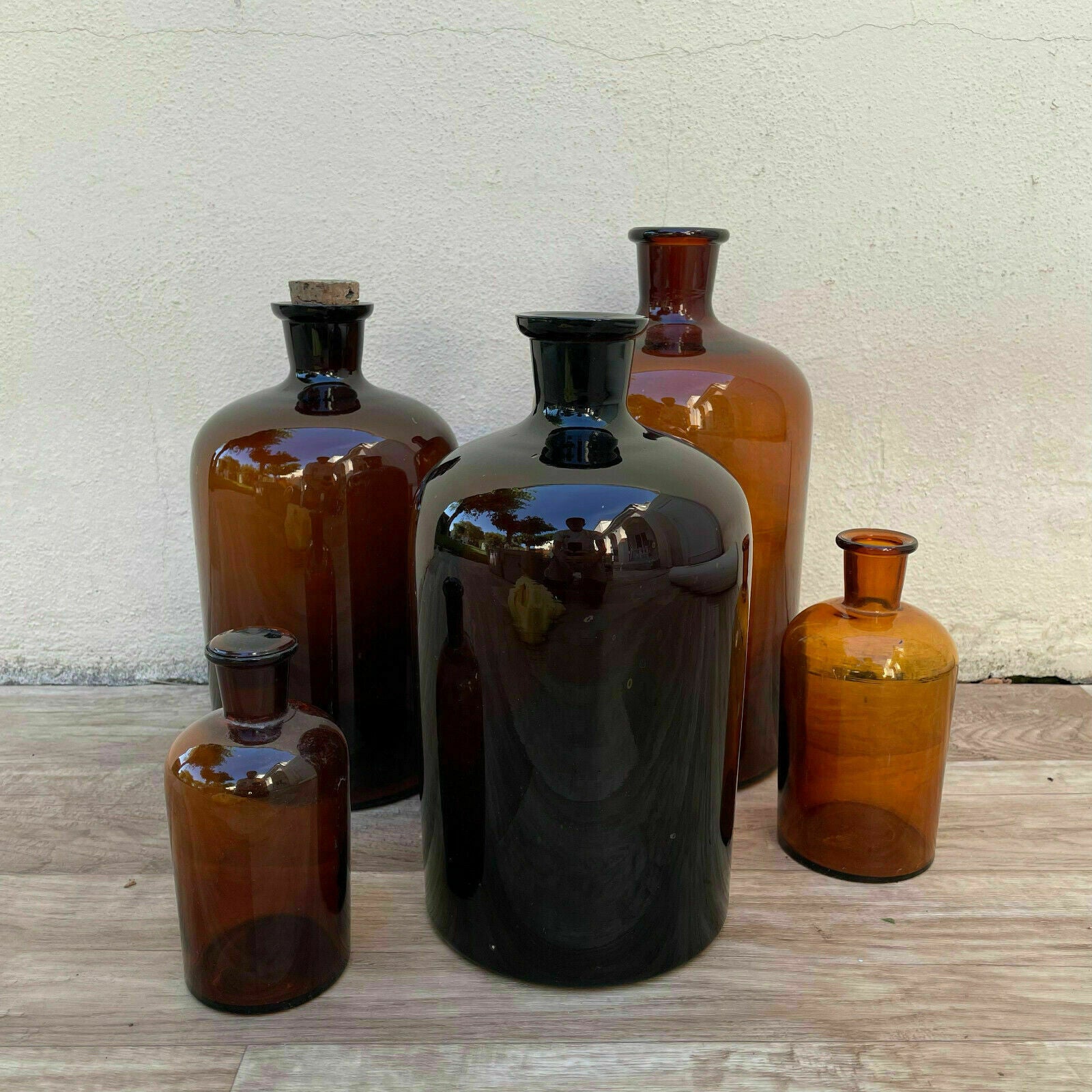 French Hand Blown Antique Apothecary Jar Bottles AMBER 26072127 - Fleamarketfrance