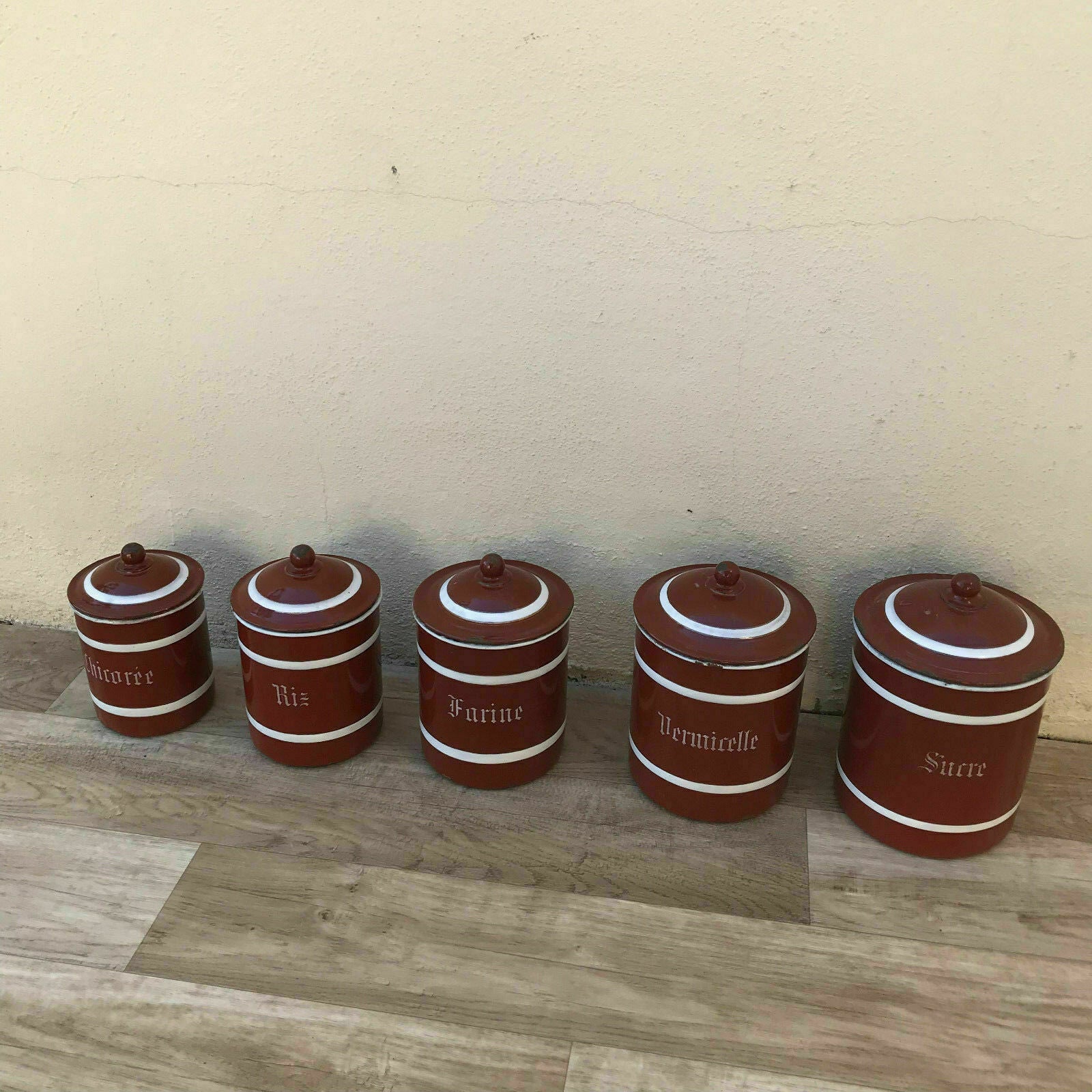 French Enamel Canisters Set Vintage Kitchen Storage Bistro 1900s 28041818 Fleamarketfrance