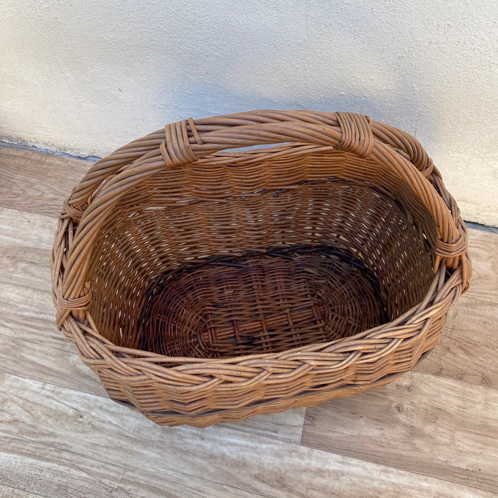 French Wicker Market Basket Vintage Large Rattan Handle 0407263 Fleamarketfrance