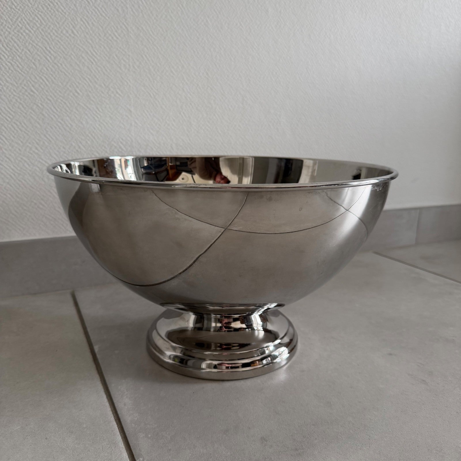 French Champagne Ice Bucket Stainless Steel Vintage Pedestal Bowl 0101261 Unbranded