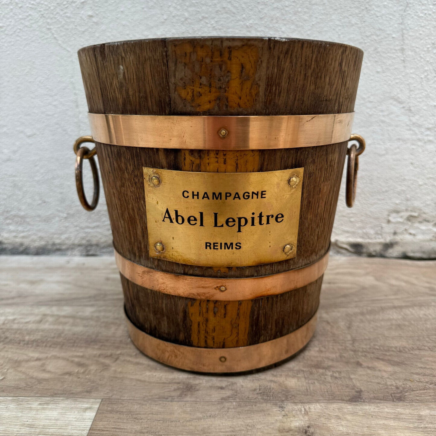 Vintage French Champagne Ice Bucket Cooler Made France WOOD BRASS 1012249 - Fleamarketfrance