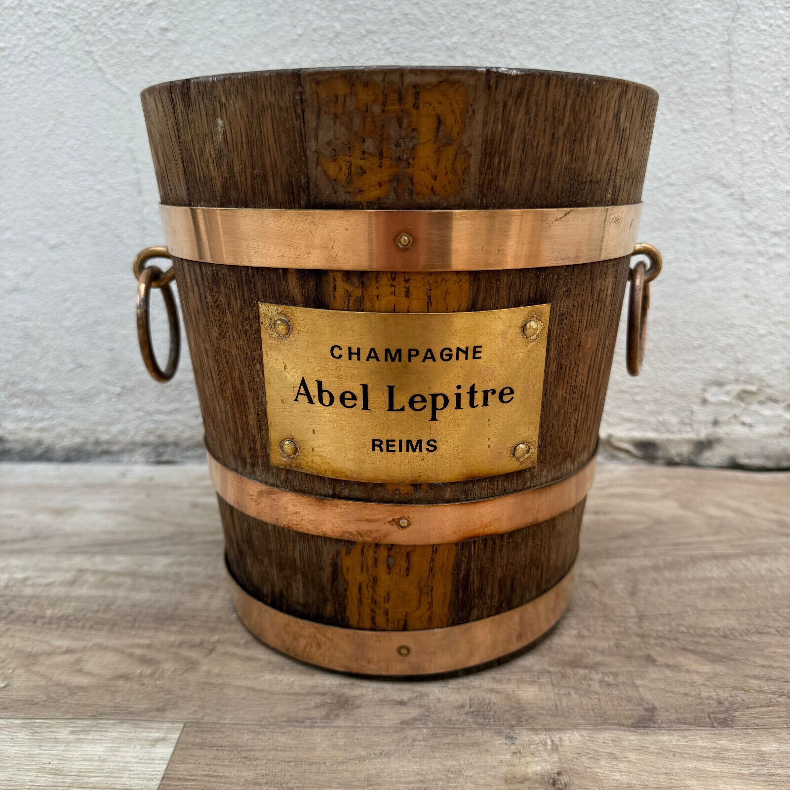 Vintage French Champagne Ice Bucket Cooler Made France WOOD BRASS 1012249 - Fleamarketfrance
